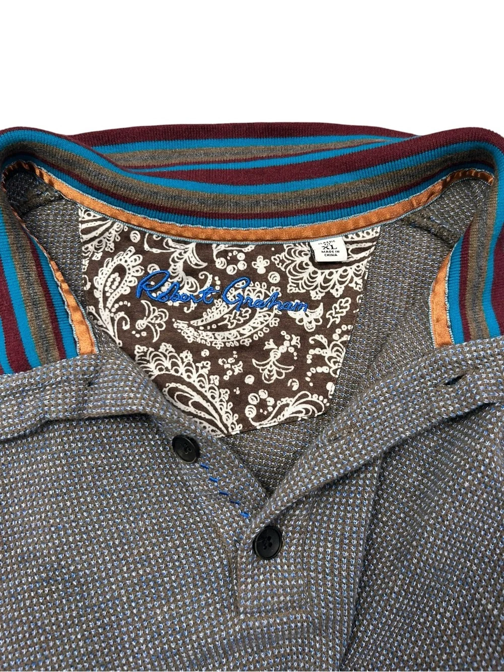 Robert Graham Men's Long-Sleeve‎ Waffle Knit Qtr Button Sweater XL Paisley Liner